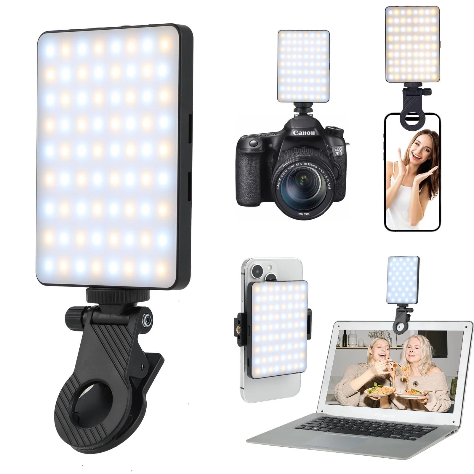 Selfie Light with Clip, Phone Filling Light, LED Video Light for iPhone, Samsung, Huawei, Cellphones, iPad, Laptop, TikTok, Makeup
