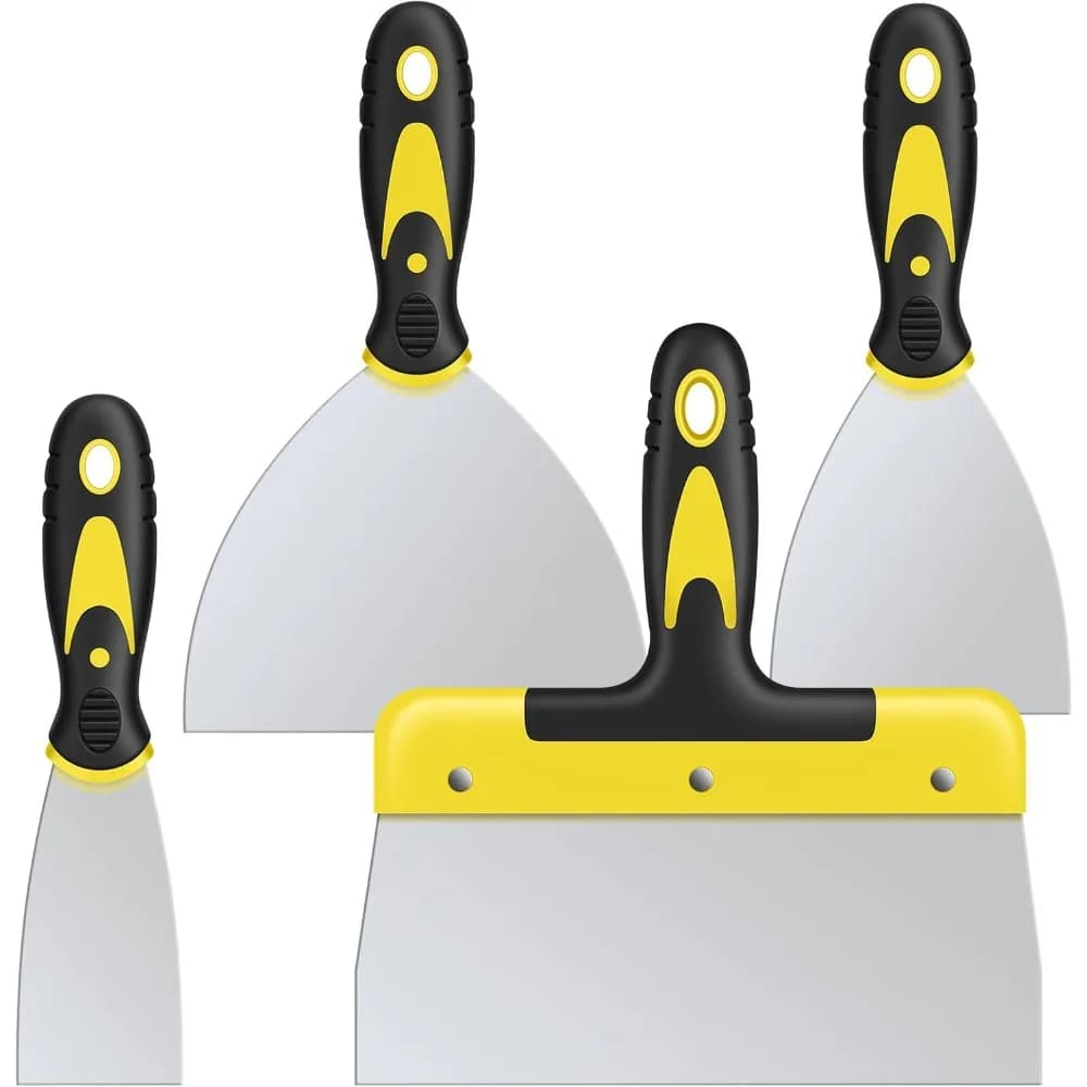 Spatula set, 4 pieces stainless steel with comfortable handle for plaster repair, wallpaper removal and scraping of chalk (2, 4, 6, 8 inch)