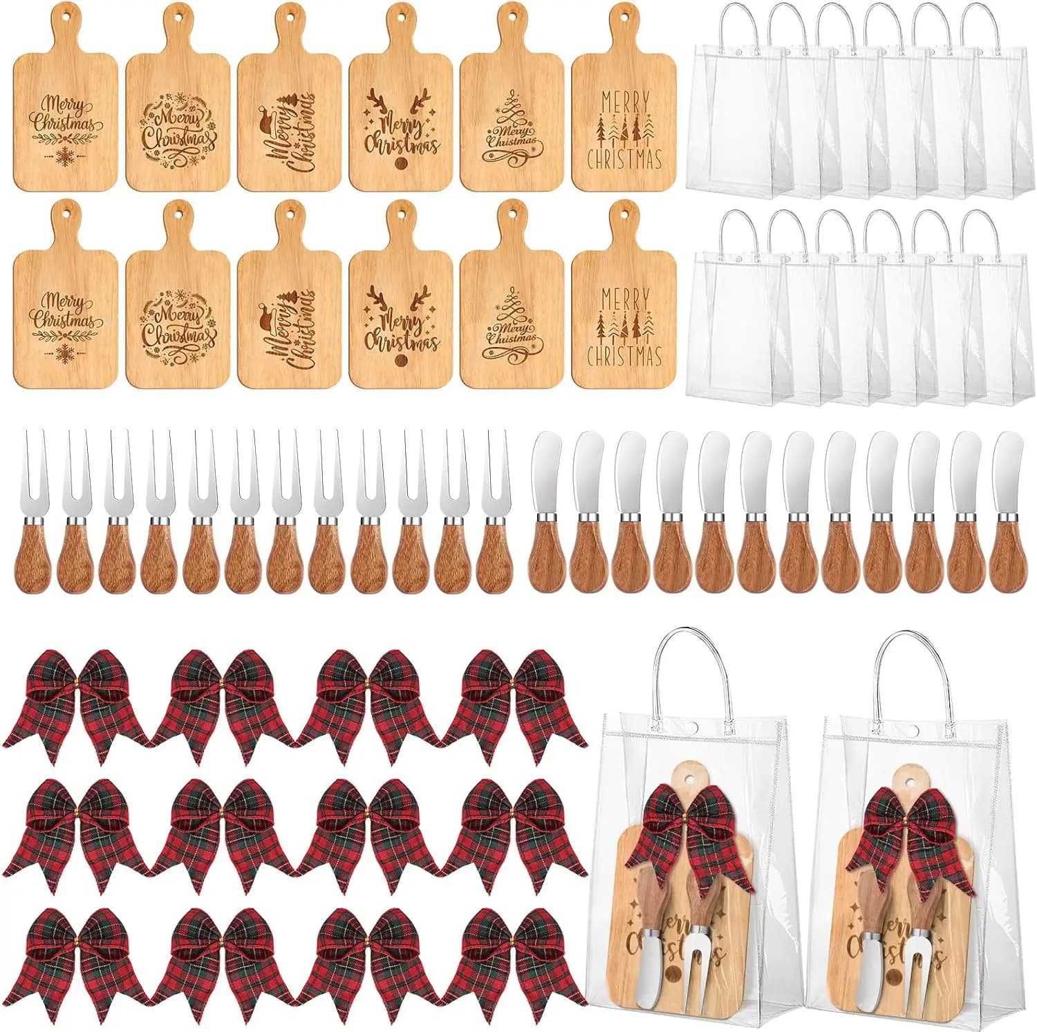 Set of 12 Taglieri in Wood 'Good Christmas', Christmas Gift Set for Kitchen, Christmas Tree Tagliere, Service Tray for Cold cuts