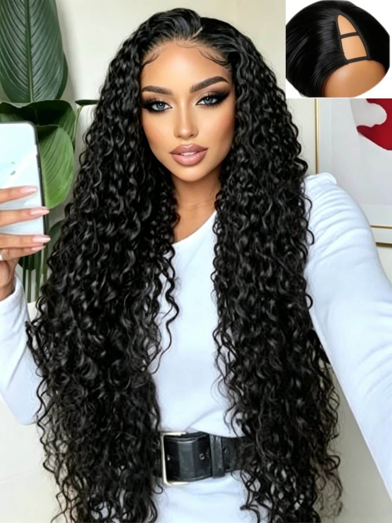 200% Density V Part Wig Human Hair Curly Minimal No Leave Out Upgrade U Part Wig Human Hair V Shape Wig Kinky Curly Thin Part Glueless Clip In Half Wig Natural Color For Women For Daily Party Wedding Can Be Bleached And Dyed