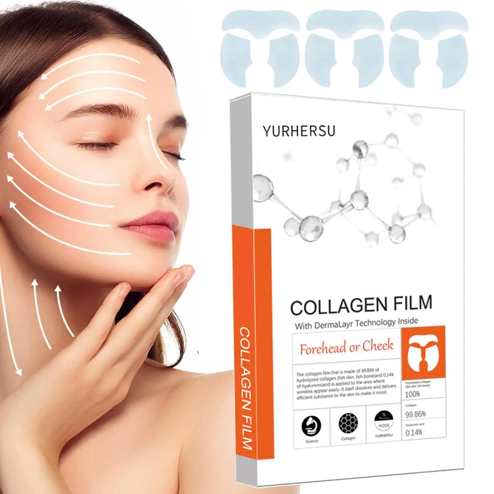 Soluble face mask in paper with collagen film Soluble face mask Anti-aging hydrolysed face mask Neck mask Toppe for skin care 3 pairs