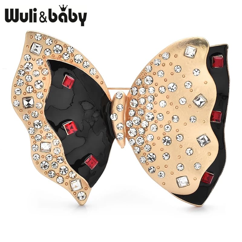 Wuli&baby Grandi spille Bowknot a doppio strato per le donne Unisex affascinante strass smalto spilla a farfalla spille regali