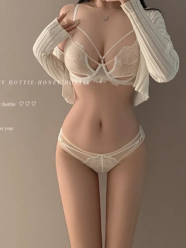 Comfort French Sheer Bra Large Bust, See Through Lace Lingerie Set, Push Up Minimizer Bra with Support & Slimming MOYISU Sexy AB
