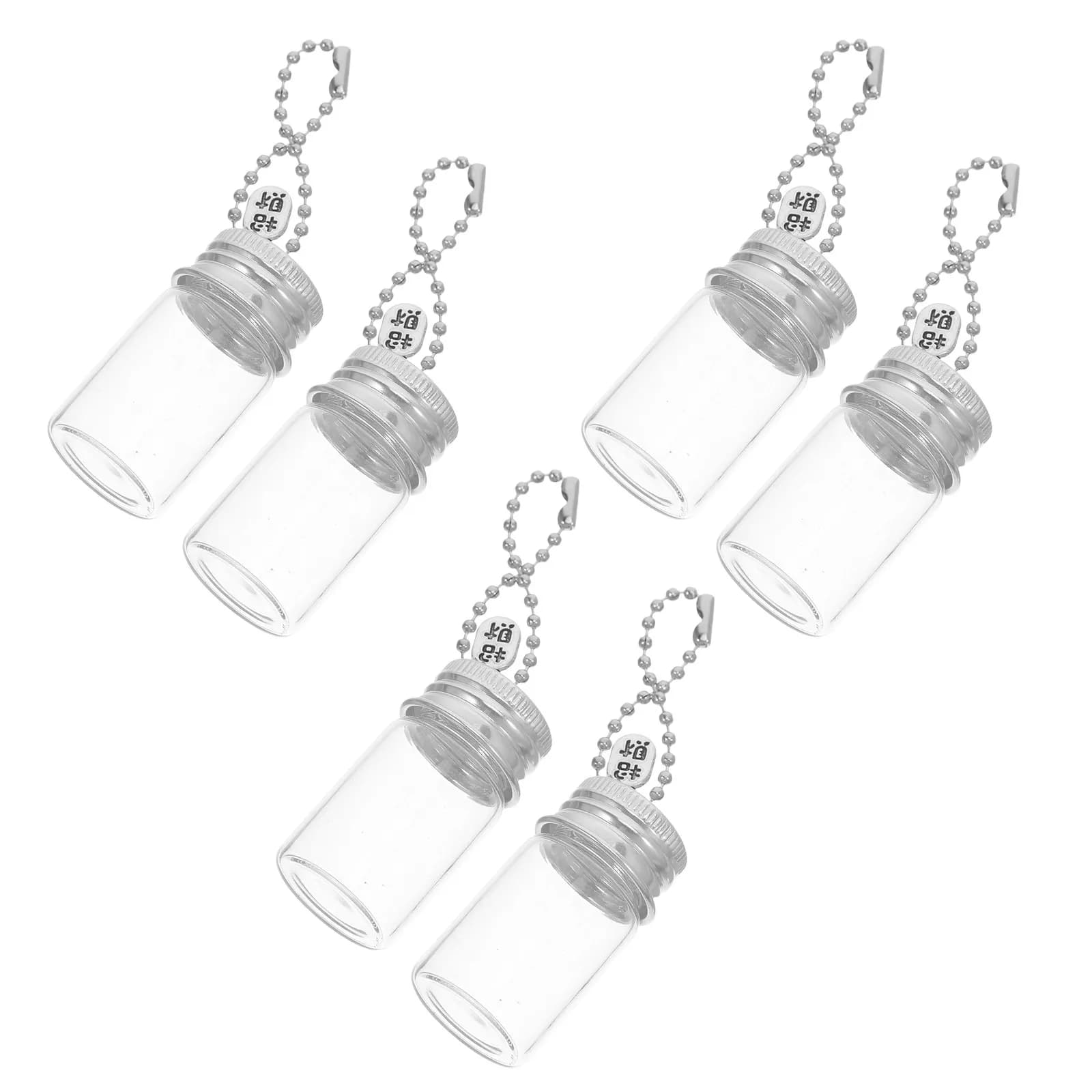 6 Pezzi Mini Bottiglie di Vetro Trasparenti da 7ml, Ciondoli Portachiavi a Cilindro per Fai da Te, Bottiglie per Pozioni, Oli Essenziali, Matrimoni