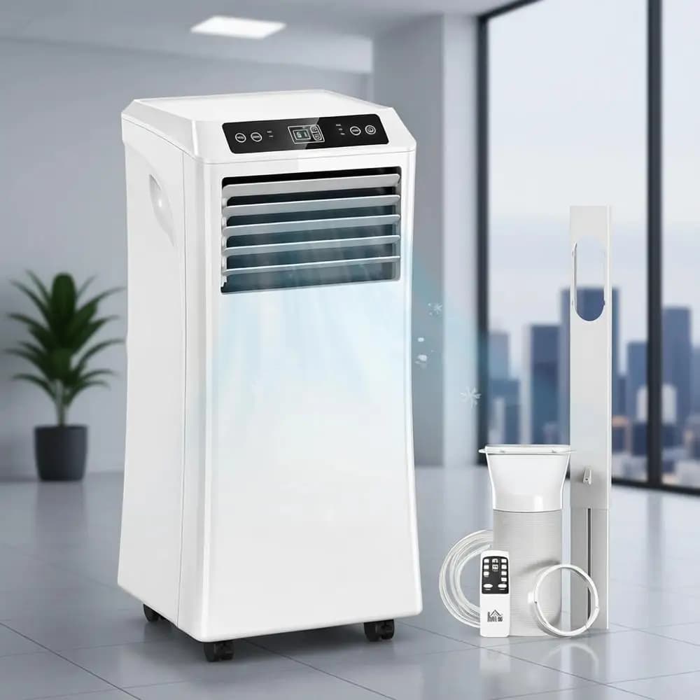 Condizionatore d'aria portatile 3 in 1 da 10.000 BTU per ambienti fino a 415 m². Ventilatore da 1,8 m con funzioni di raffreddamento, deumidificazione, modalità sleep e telecomando