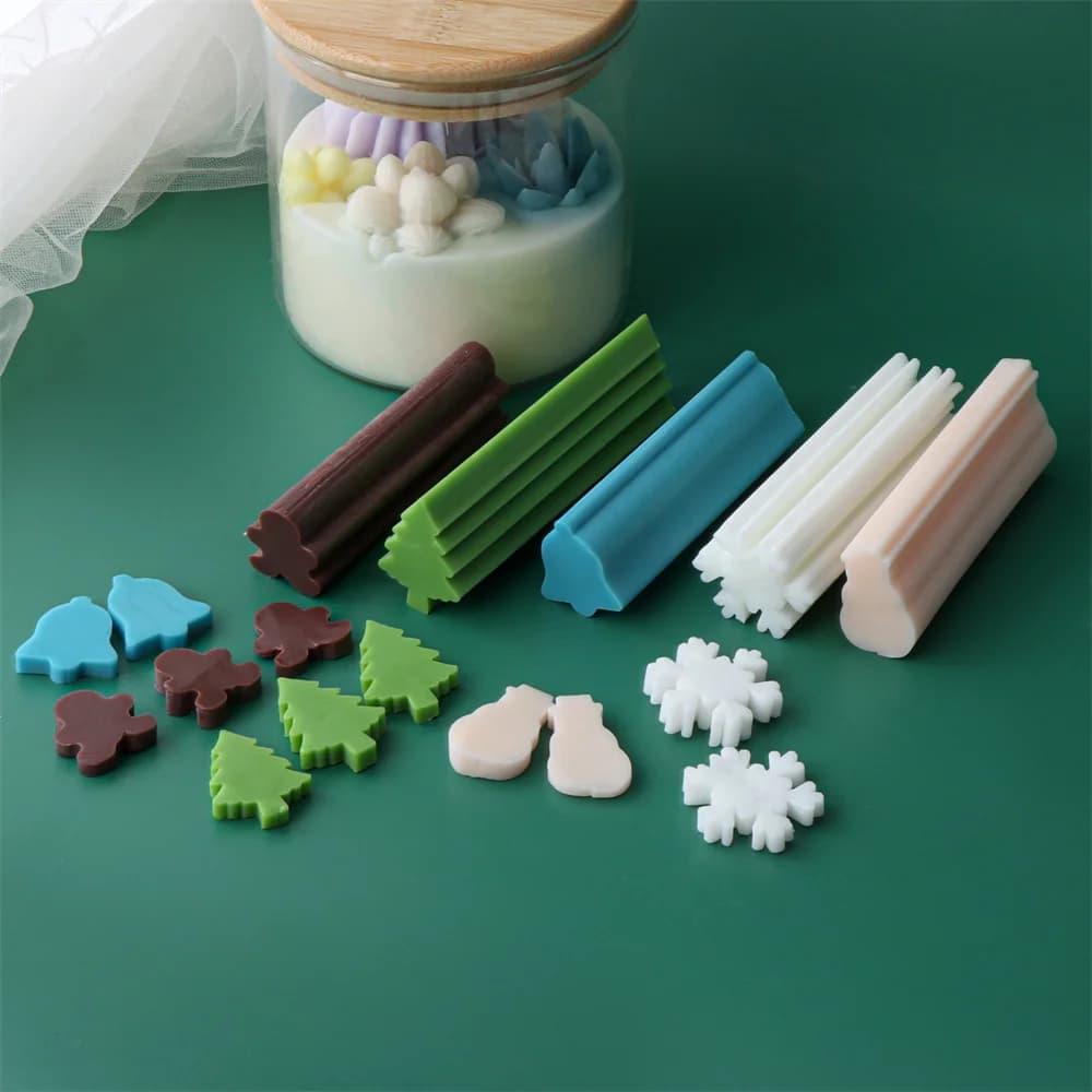 Soap Candle Print with column in Christmas Silicone Tube Mini Snowman Bell Snowflake Christmas Tree Shape Embedded for Soap Production Tube Mold