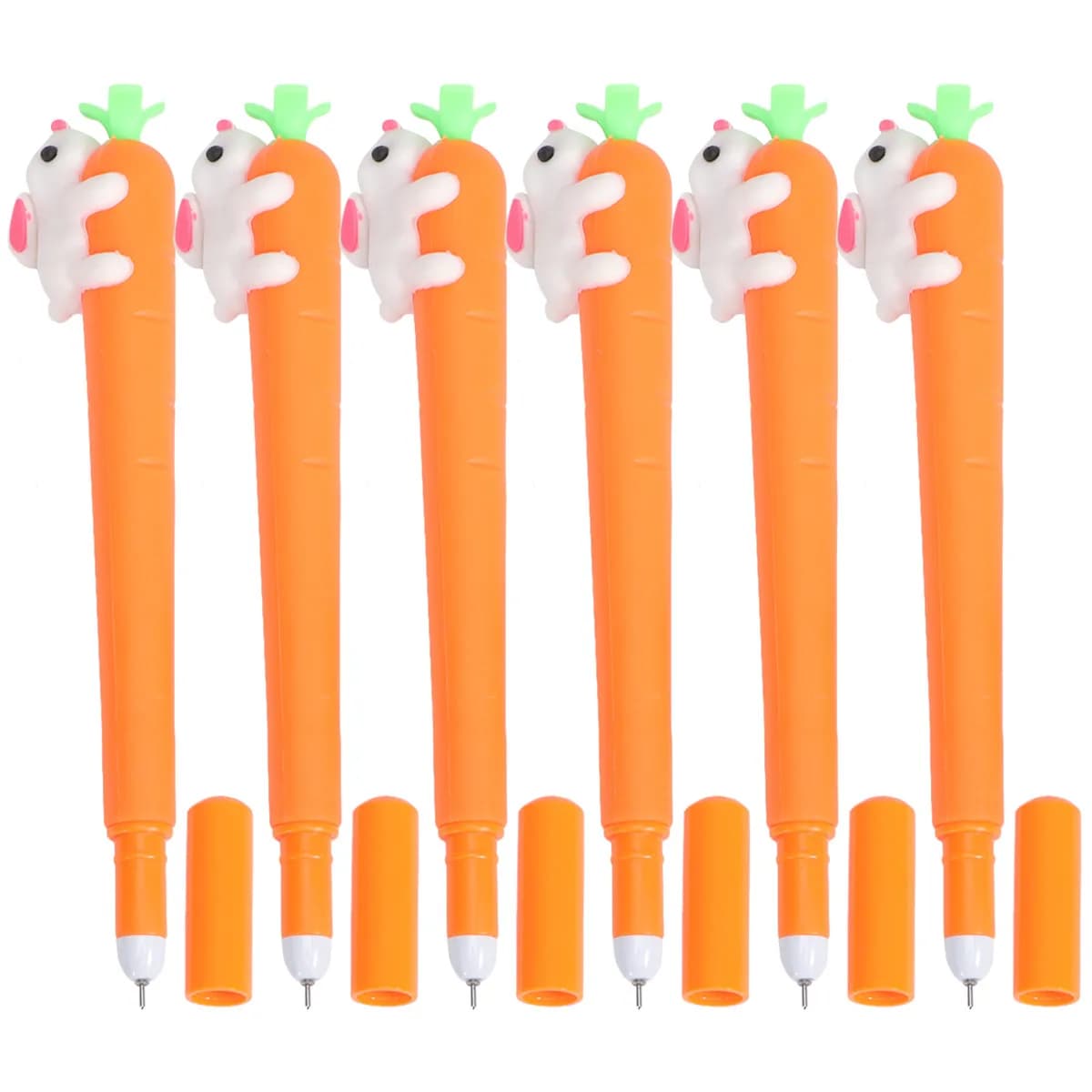 6Pcs 0.5mm Cute Carrot Rabbit Gel Pen with Exquisite Tulip Detail Premium Silicone Material Smooth Flowing Ink for School Office