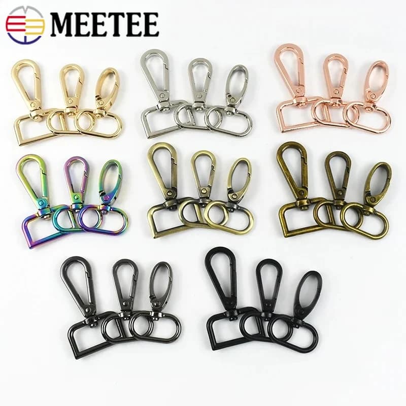 Meetee 10 Pezzi Fibbie Metalliche 16-38mm per Cinghie Borse, Collari per Cani, Ganci per Fettucce, Moschettoni Girevoli, Portachiavi a Scatto, Accessori Fai da Te