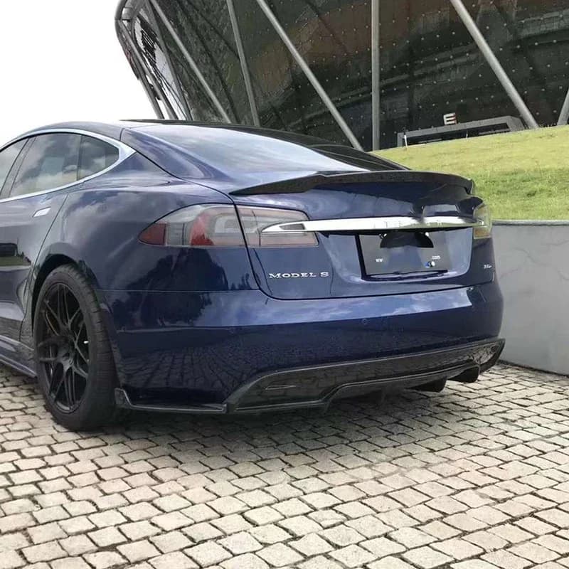 For Tesla Model S 2017+ Carbon Fiber Back lip Car Rear Bumper Diffuser Rear Splitters Spoiler Back lip Upgrade Note: FRP Matte