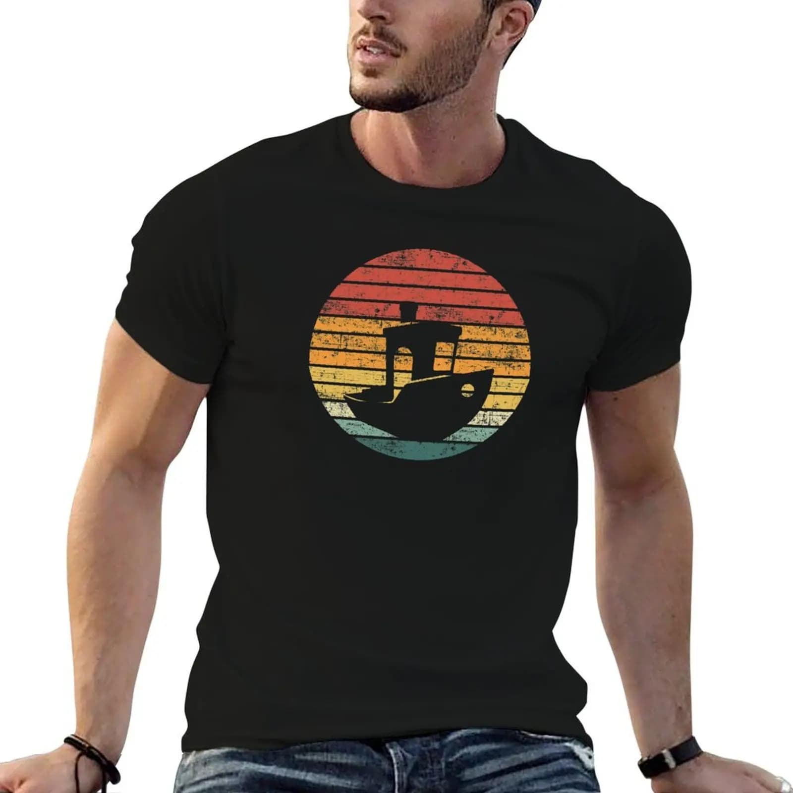 Distressed Vintage 3D printer benchy sunset for the maker quote T-Shirt man t shirt summer T-Shirt