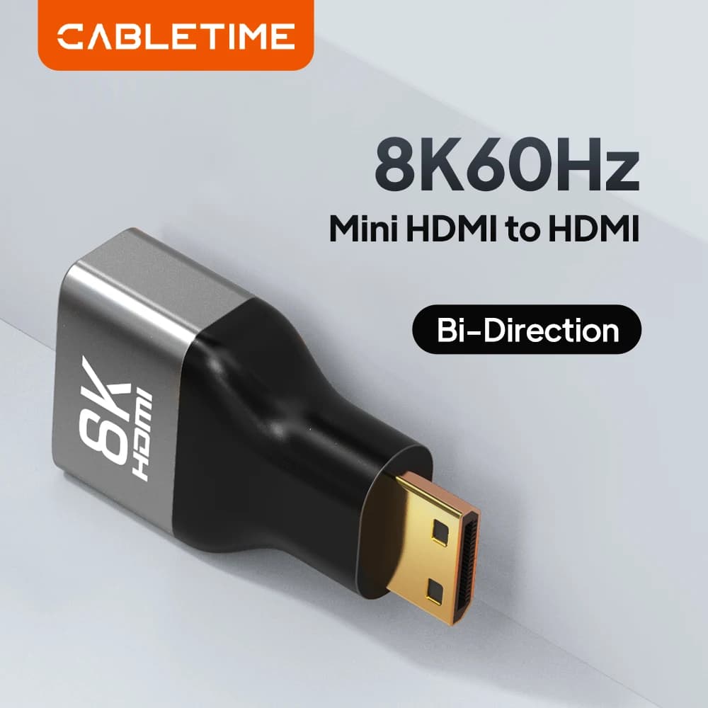 CABLETIME 8K 60Hz Mini/Micro HDMI Adapter Male to Full Size HDMI Female Video Display Adapter for Raspberry Pi ZeroW Camcorder