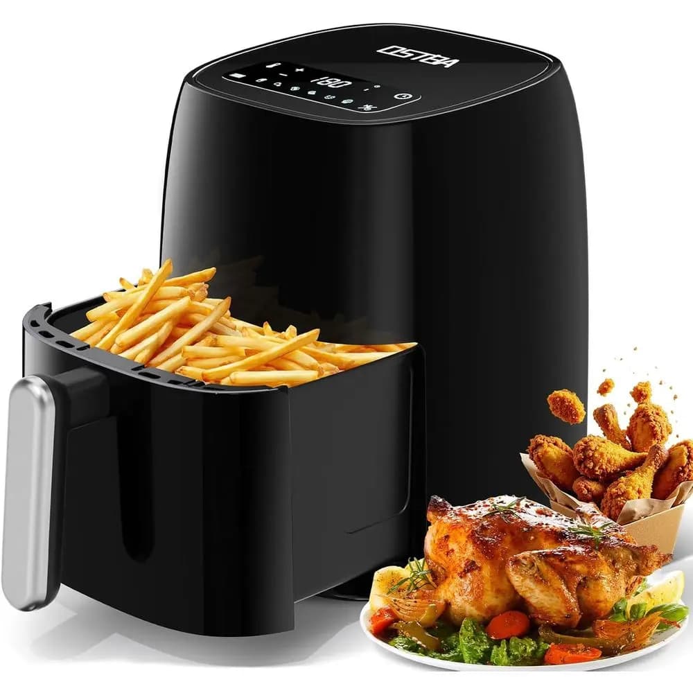 Friggitrice ad Aria da 4,5 Litri con Touchscreen LED, 6 Programmi di Cottura, Senza Olio, Temperatura e Timer Regolabili, Antiaderente e Lavabile in Lavastoviglie