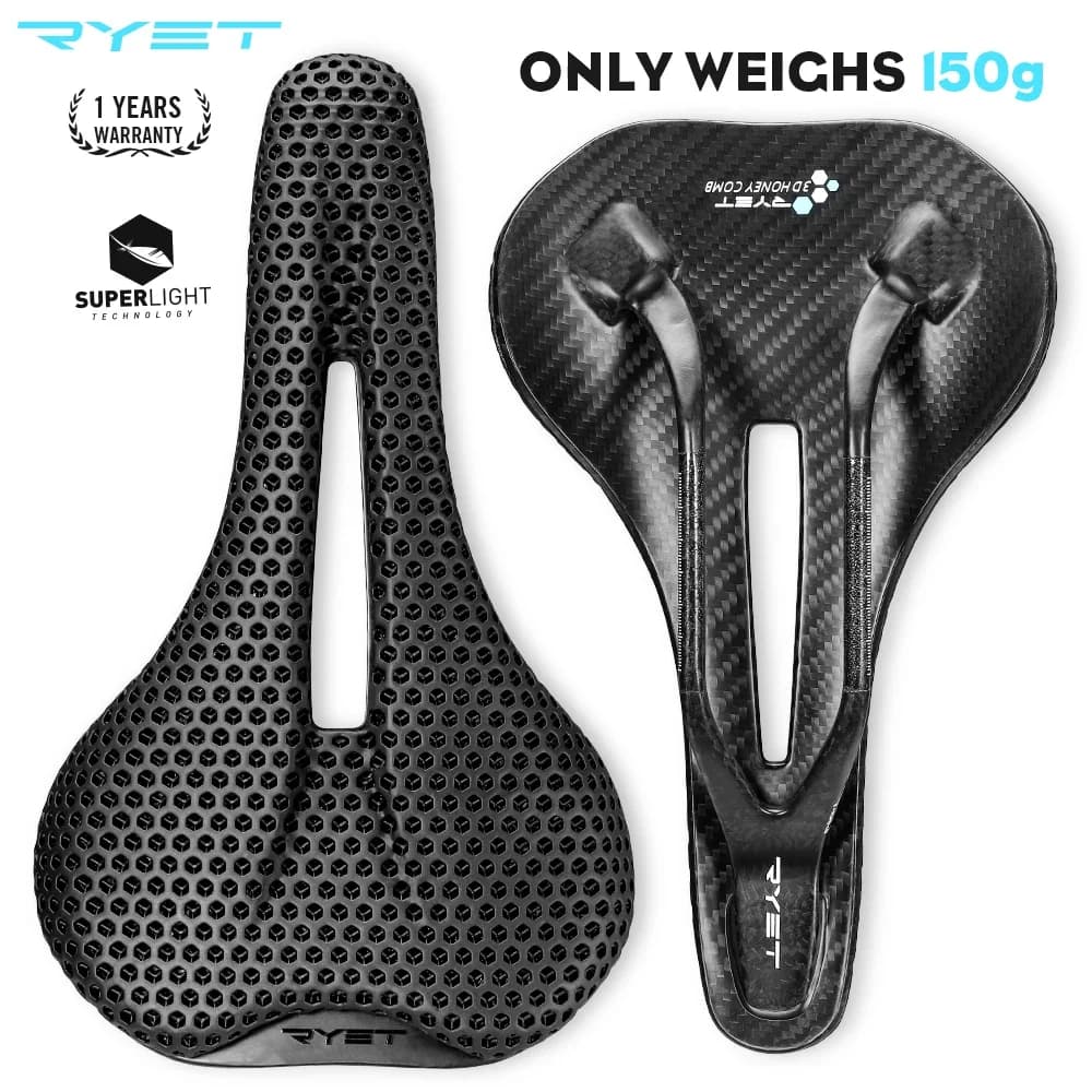 Sella per Bicicletta RYET Stampata in 3D in Carbonio, Cuscino Ultraleggero per Bici da Strada, MTB, Mountain, Gravel, Accessori per Ciclismo