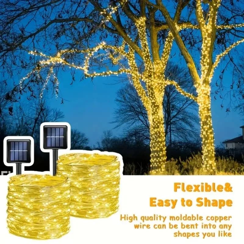Luci a stringa solari a LED per esterni, impermeabili, per decorazioni da giardino, ghirlanda con 8 modalità, filo in rame, per strada, patio, matrimonio