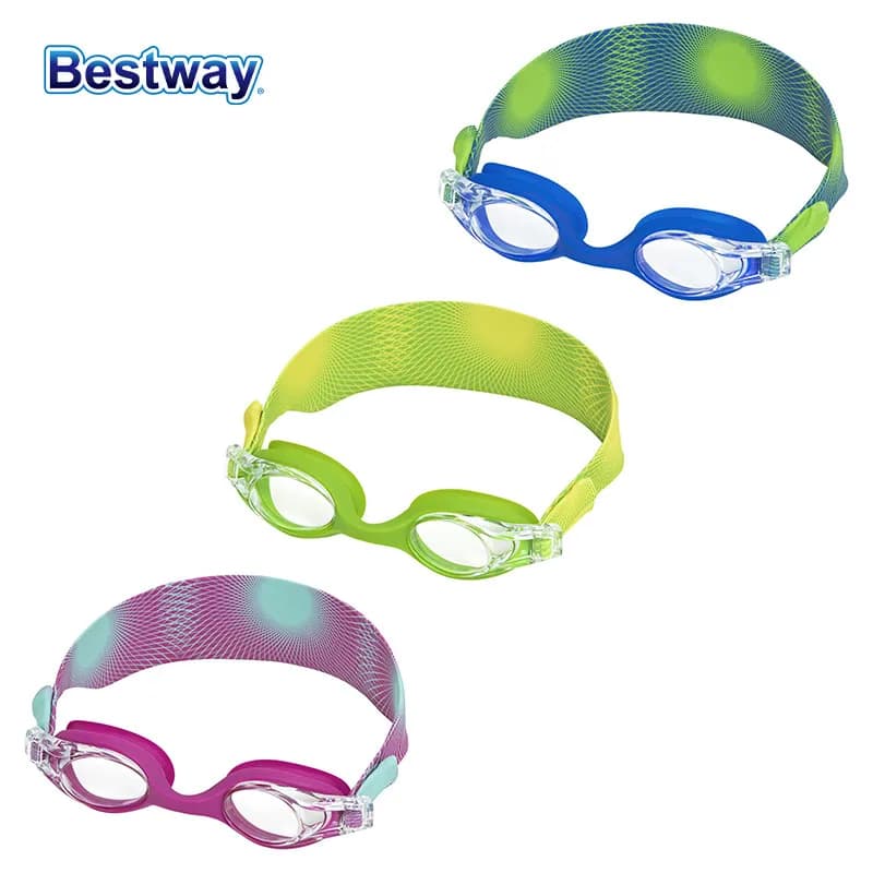 Occhialini da nuoto Bestway 21177 con fascia regolabile in silicone, lenti trasparenti antiappannamento, occhialini da nuoto per piscina, adatti per ragazzi