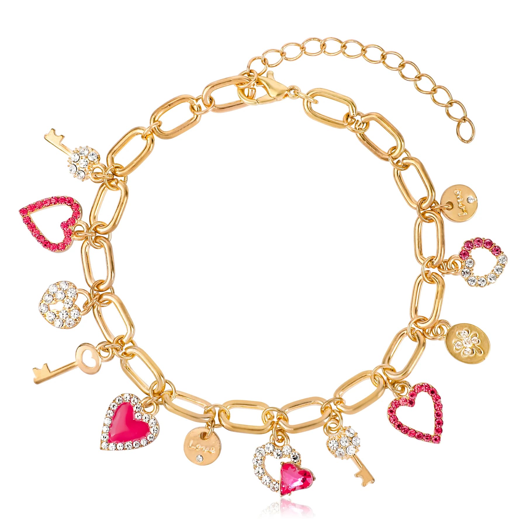Makersland Bracciali con ciondoli per donna, gioielli di moda per donna, lucchetti con chiave a cuore braccialetti dorati con zirconi catena donna ragazze