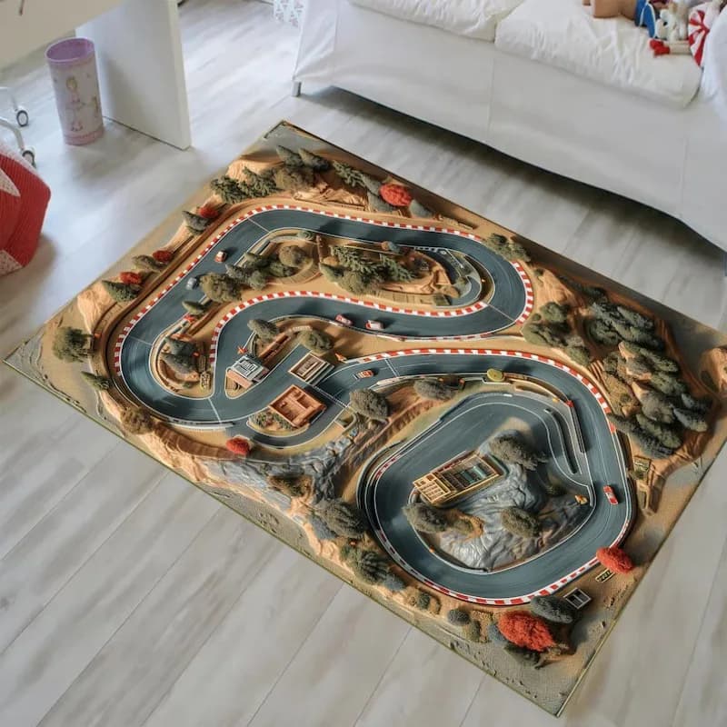Tappeto creativo per pista da corsa Gioco per bambini Tappetino strisciante Tappeto con stampa per pista da corsa Tappeto decorativo morbido per soggiorno e camera da letto