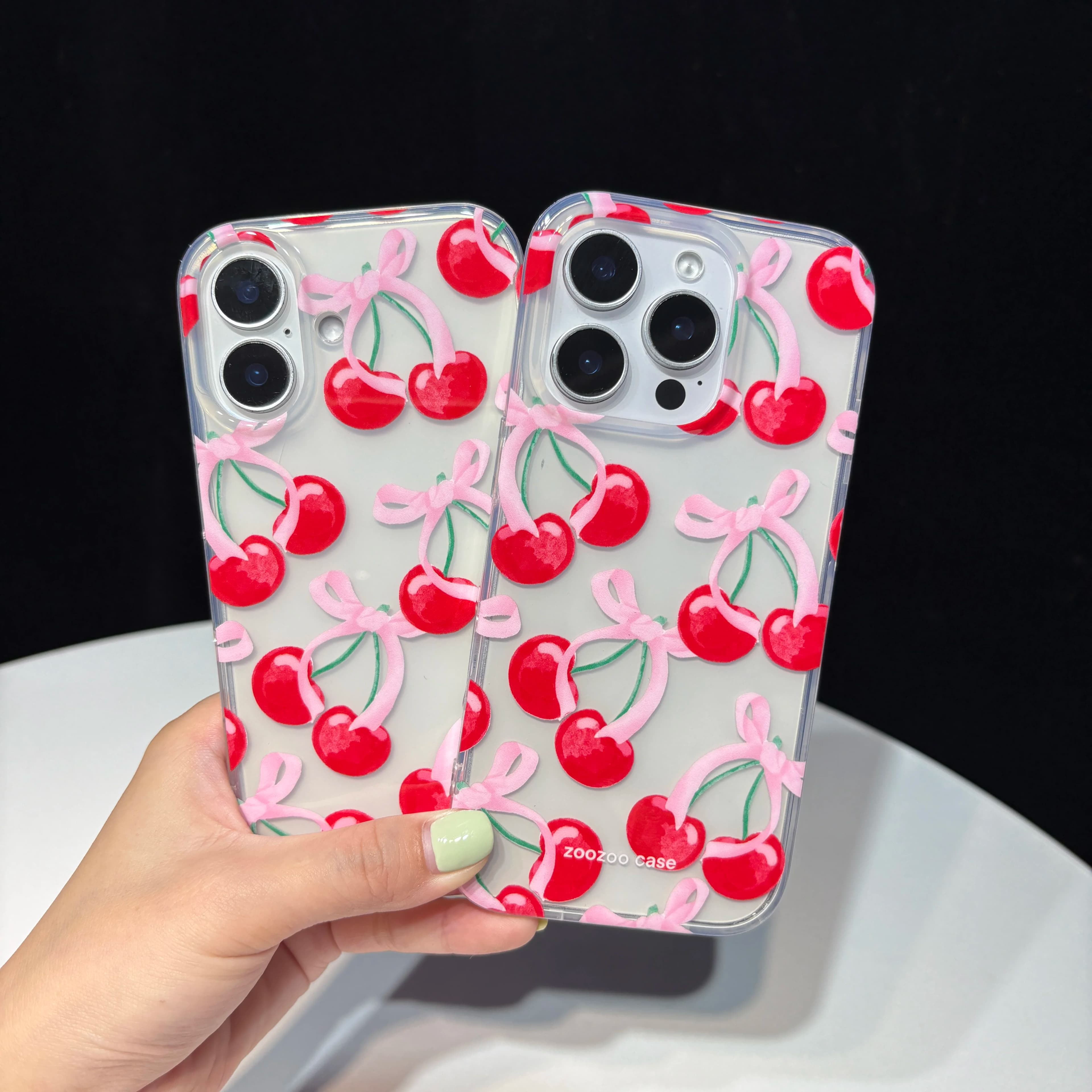 Cover Protettiva Trasparente Lucida con Motivo a Fiocco Rosa Ciliegia Stile Coreano per iPhone 12 13 14 15 16 Pro Max