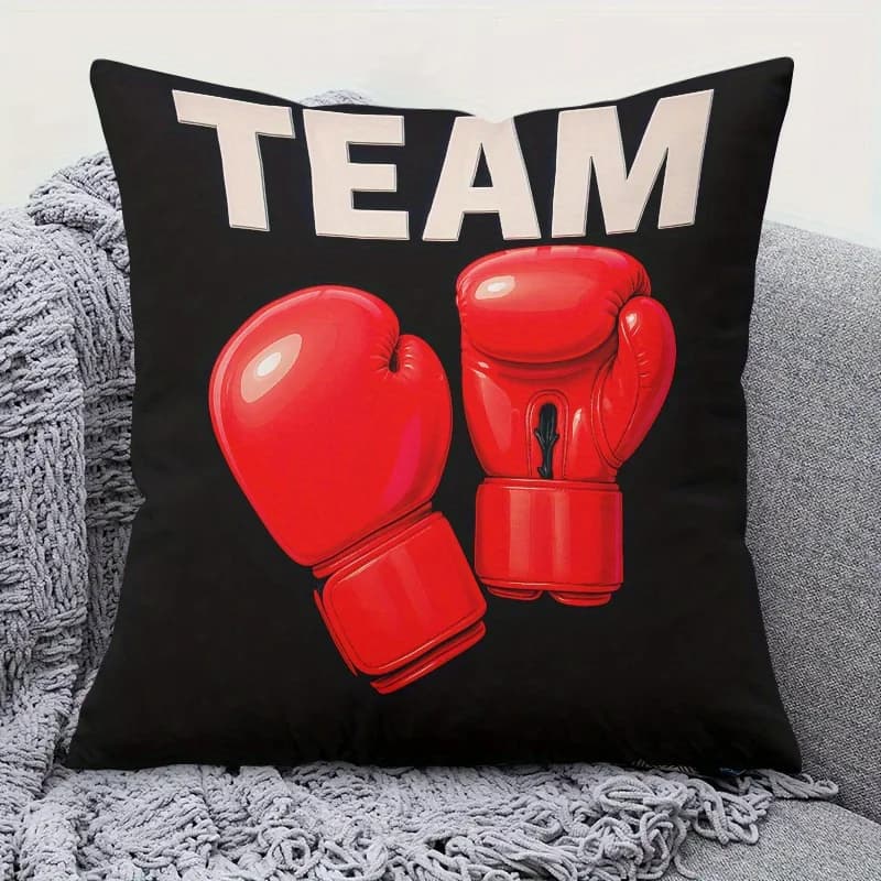 Red Boxing Gloves Pillowcase, Team Sports Cushion Cover, Fight Gym Motivation Home Decor for Sofa Bedroom Living Room