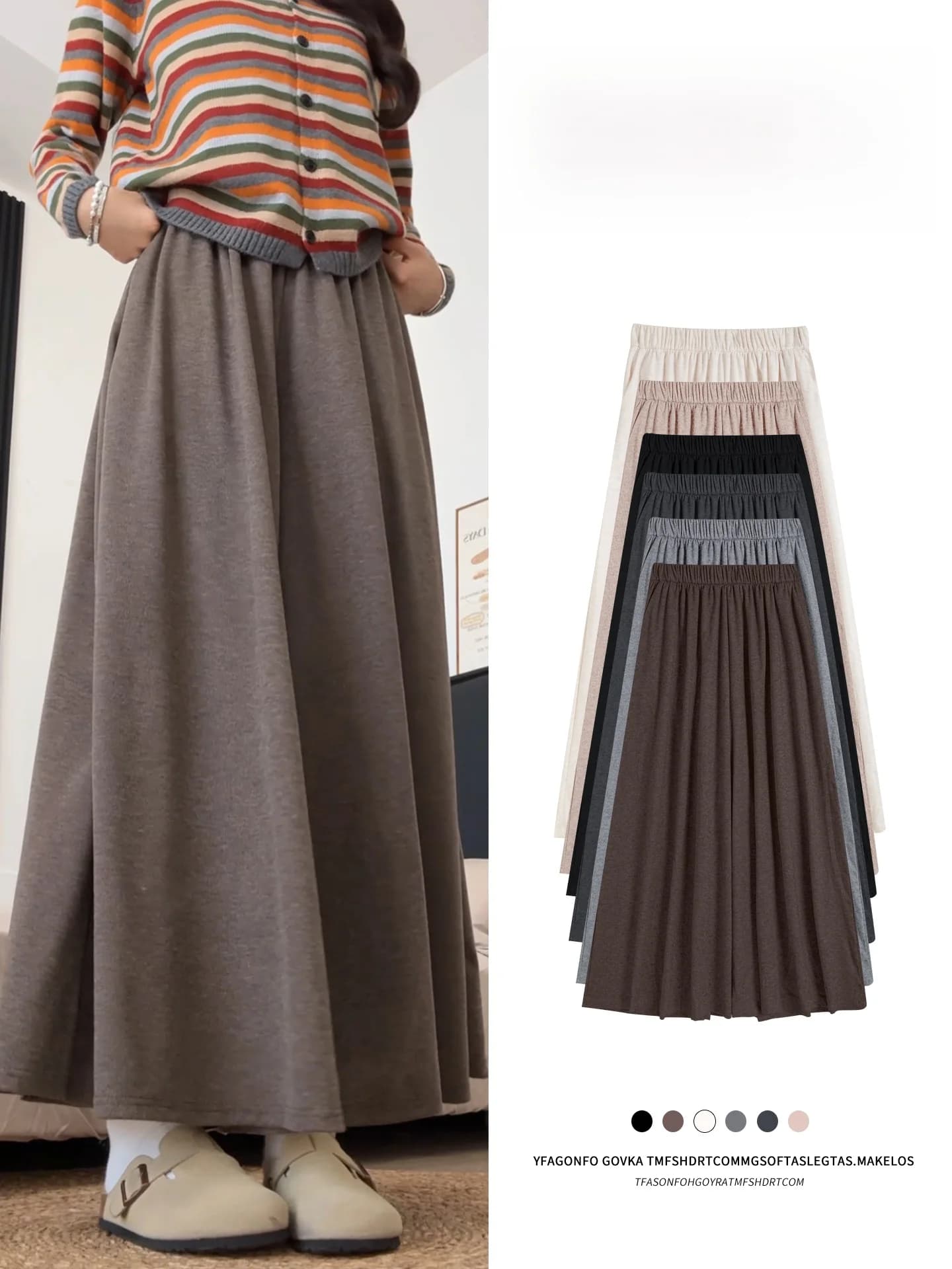 Gonna a trapezio in maglia nera a vita alta da donna, casual, ispessita, a media lunghezza, taglie forti, effetto snellente per donne fino a 90 kg