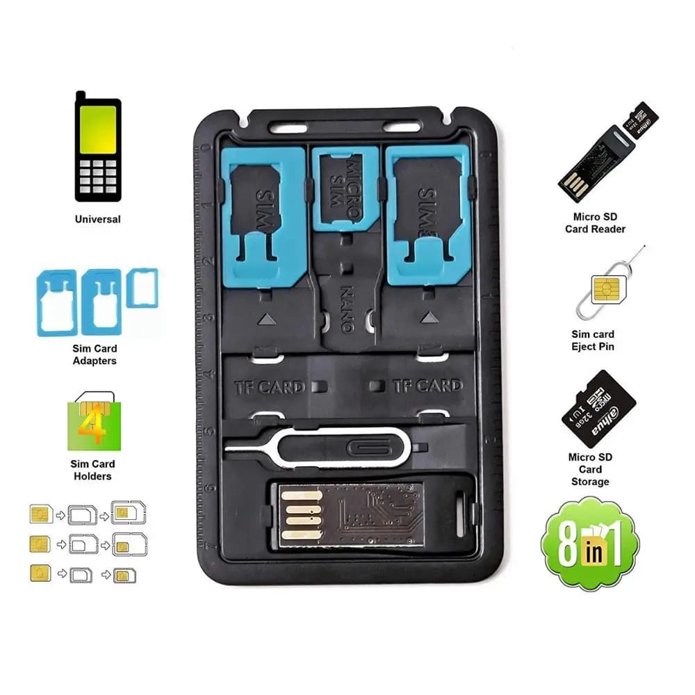 5 in 1 Universal Mini SIM Card Adapter Storage Case Kits For Nano Micro SIM Card Memory Card Holder Reader Case Cover