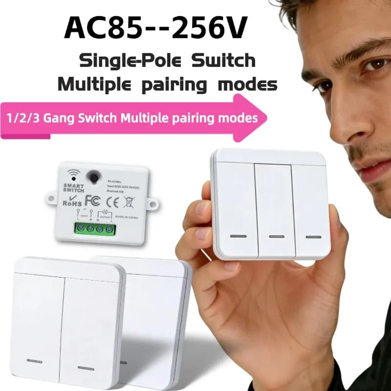 Interruttore a Parete Wireless con Ricevitore RF 433Mhz, Pannello 1/2/3 Gang, Telecomando per Lampade LED, 10A 110V 220V