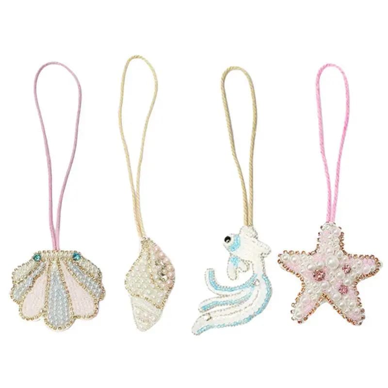 Conchiglie di conchiglie con perline 3D Stella marina Portachiavi con corda appesa Toppe con perline di strass Ciondolo per borsa in cristallo Decorazione da appendere fatta a mano