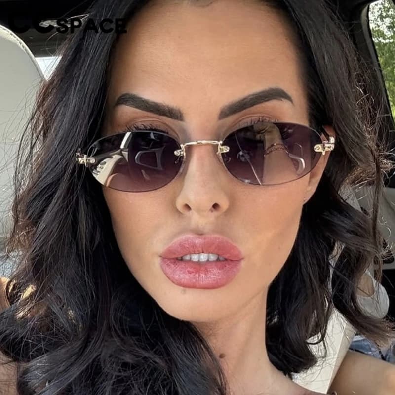 Nuovi Occhiali da Sole Ovali Senza Montatura con Lettera M 2025, Occhiali da Sole di Lusso Originali per Street Style, Lunette Luxe Soleil per Donne