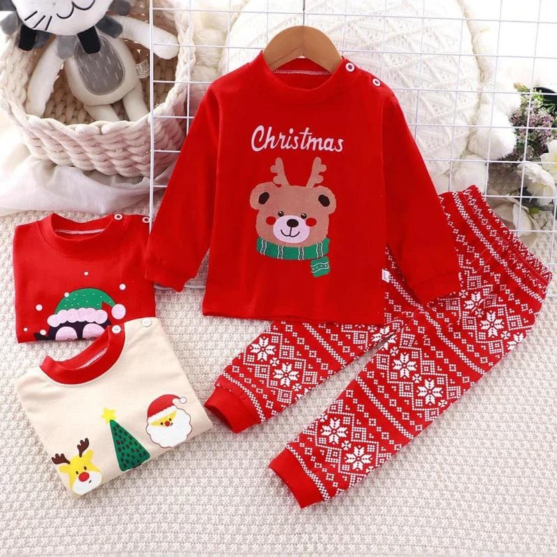 Christmas Cartoon Printed Baby Long Sleeve Suit Autumn Home Clothes Kids Underwear Set Cottom Comfort Toddler Pajamas Outfits