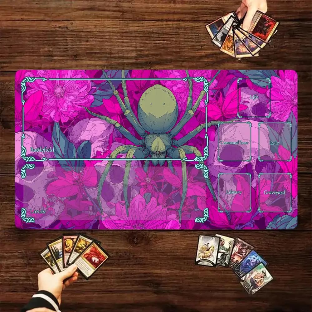 Tappetino da gioco MTG con scheletri gotici e ragno, base antiscivolo 35x60 cm, tappetino da gioco per giochi di carte collezionabili (TCG)