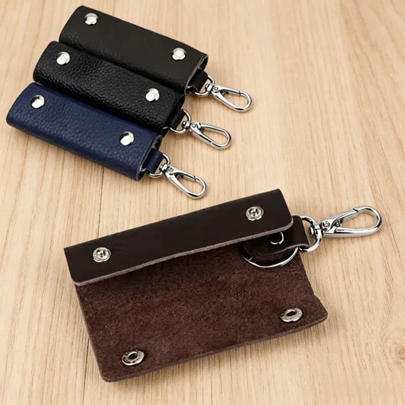 Portachiavi in Pelle PU, Borsa Portachiavi Portatile con Cerniera, Organizzatore Multifunzionale per Uomo