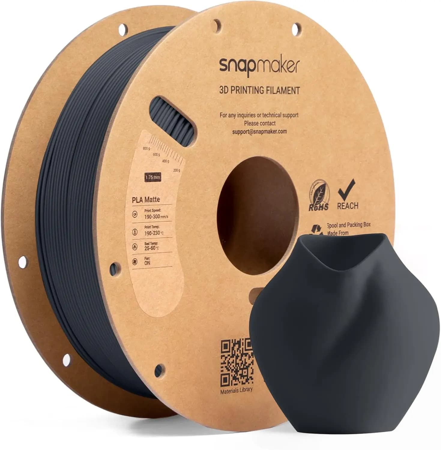 Matte PLA Filament 1.75mm, RFID 3D Printer Filament, Dimensional Accuracy +/- 0.02mm, 300mm/s High Speed Printing, Clog-Free, 1kg(2.2lbs) Carbon Black