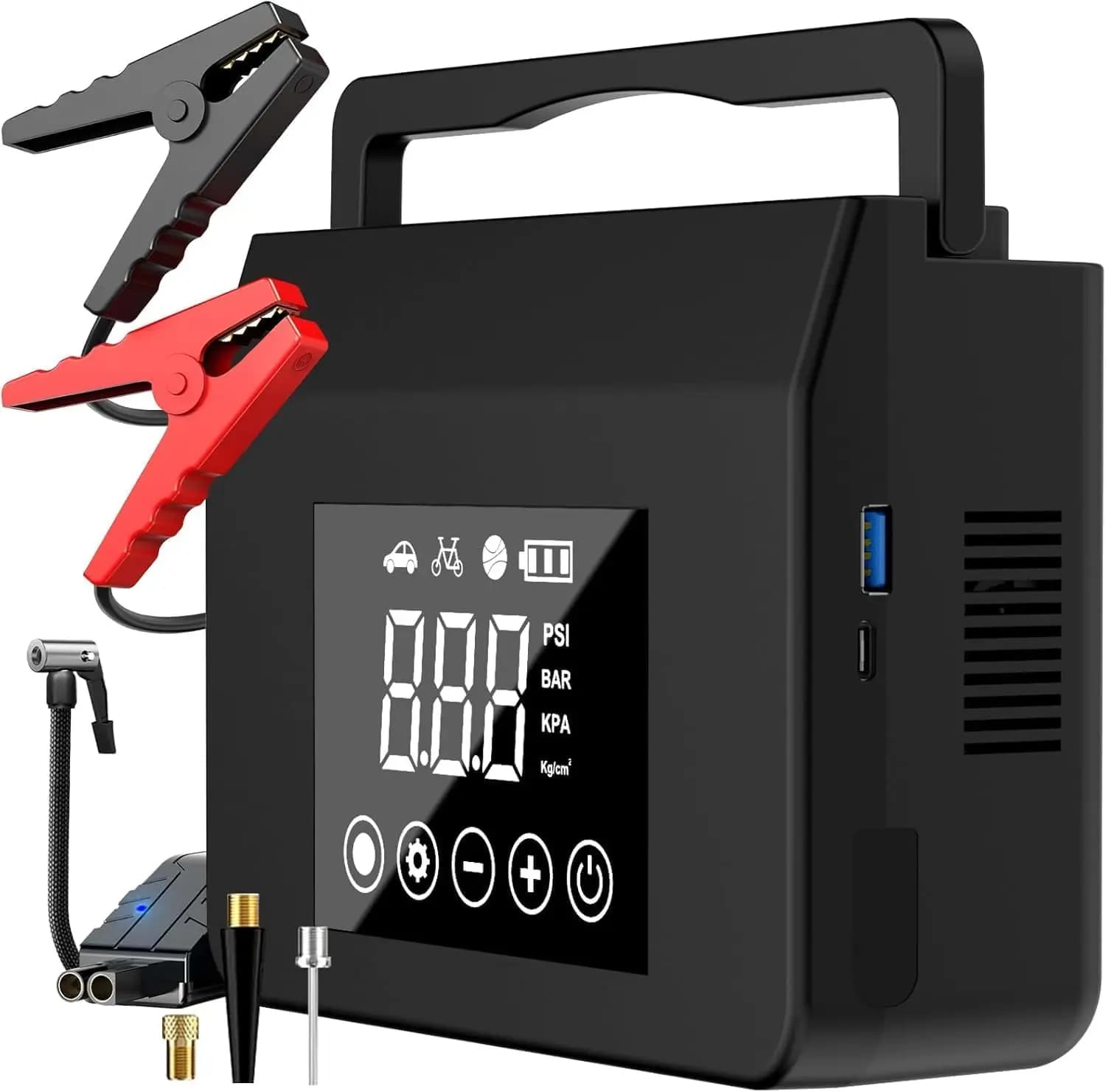 Avviatore d'emergenza per auto 4000A con compressore d'aria da 150 PSI, power bank da 15000 mAh, luce LED e ricarica rapida Type-C