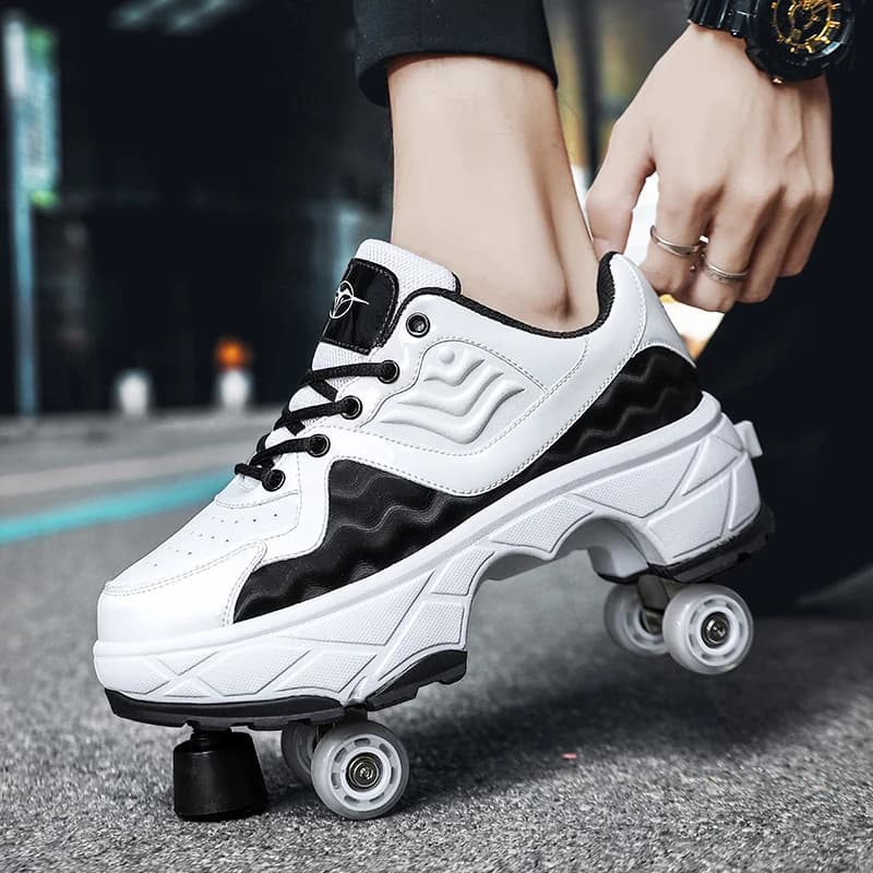 Pattini a rotelle unisex 2025 Nuove deformazione dei freni a quattro ruote Sport all'aria aperta Intrattenimento Scarpe da pattinaggio su ghiaccio per bambini