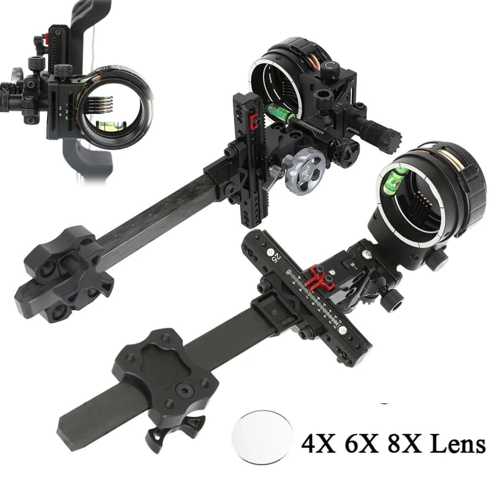 TX2650 4x/6x/8x Arco composto Sight Tiro con l'arco CNC 5 Pin Sight Asta in carbonio Regolabile mano sinistra/destra Arco Tiro Caccia Bersaglio