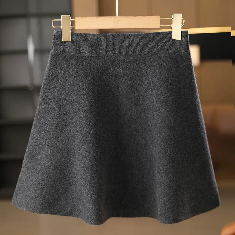 Gonna a pieghe lavorata a maglia da donna in lana merino al 100%, elastico in vita, alla moda, versione coreana, nuovo autunno e inverno 2024