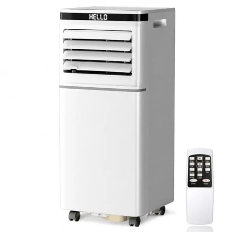 Portable air conditioner for bedroom and office use, aluminum housing, white, 10000 BTU fast cooling with 3-in-1 dehumidifier a