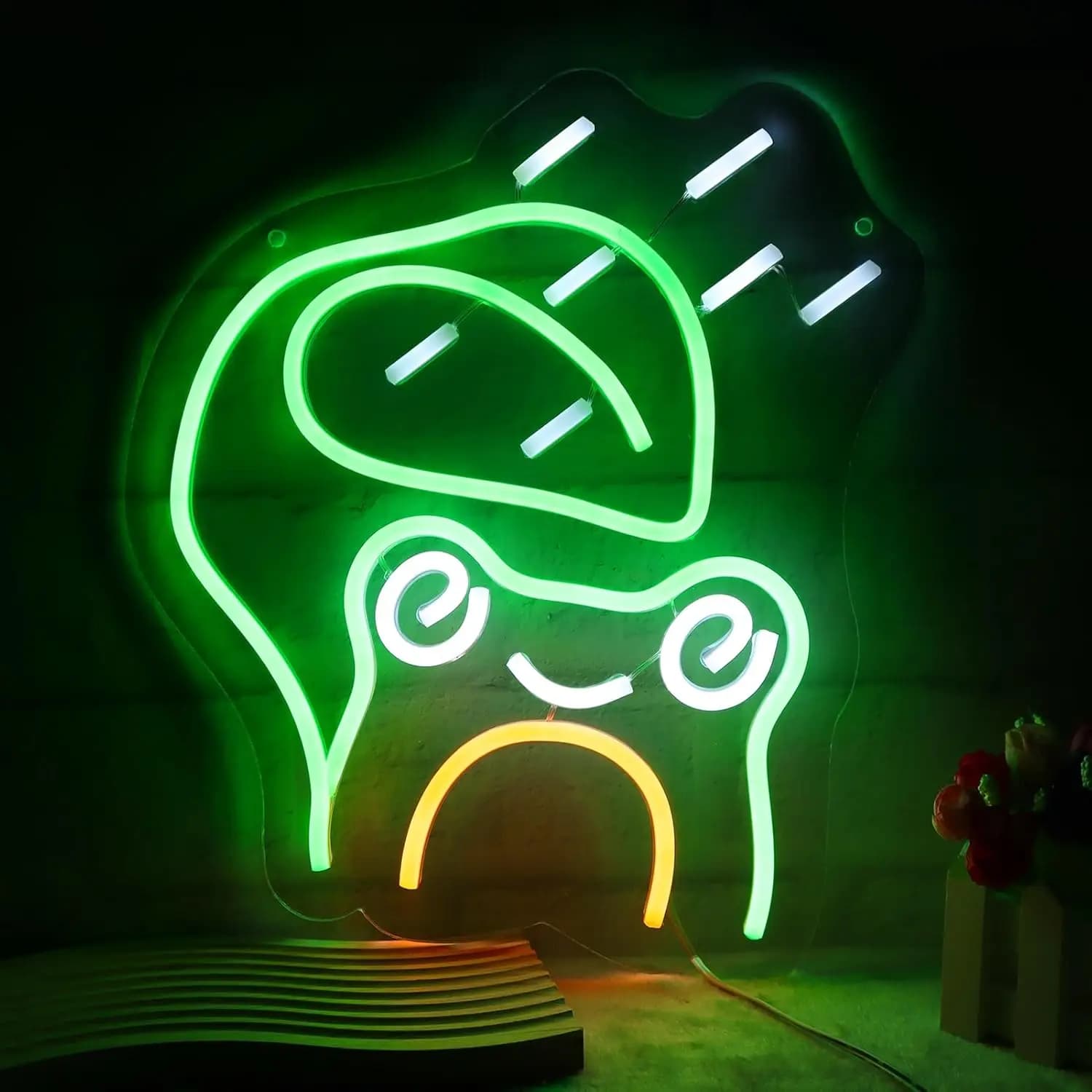 Foglia Rana Insegna al neon Goccia di pioggia Divertimento LED Giorno piovoso Luci al neon USB dimmerabile per uomo Grotta Sala giochi Soggiorno Festa Arredamento camera da letto