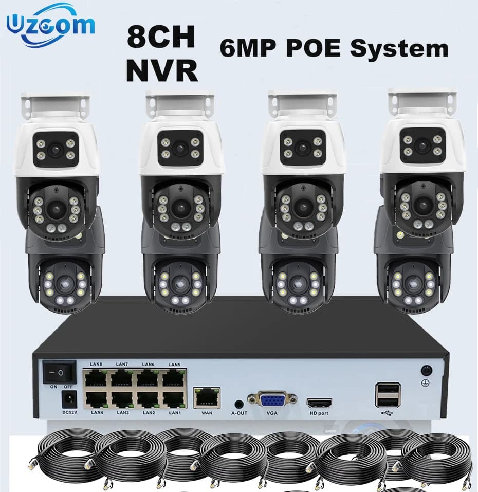 Uzoom 8CH 6MP POE NVR Kit Dual Lens PTZ Audio bidirezionale H.265 Sistema di telecamere di sicurezza IP per videosorveglianza esterna XMeye