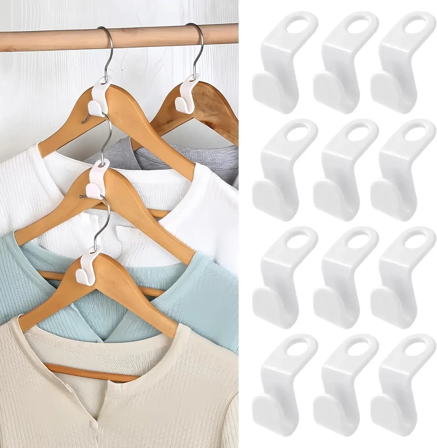 Space-Saving Hangers - Clothes Connector Hooks, Stacking Space Savers, Plastic Wardrobe Storage Boxes, and Storage Extensions (White) for Heavy-Duty Cascade Connectors