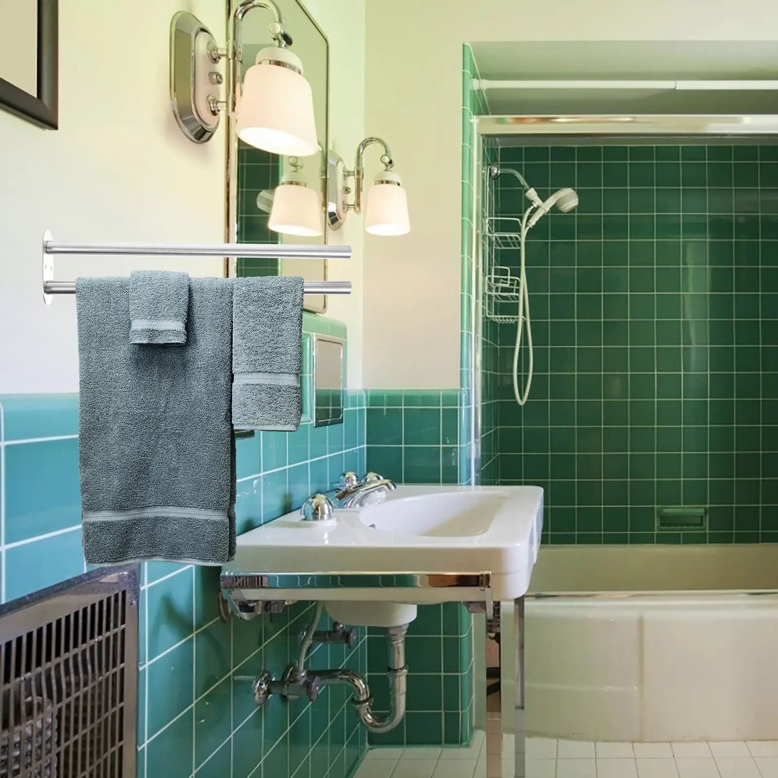 Portasciugamani a Doppia Barra in Acciaio Inox da Parete, Design Moderno e Semplice per Bagno, Cucina e Soggiorno