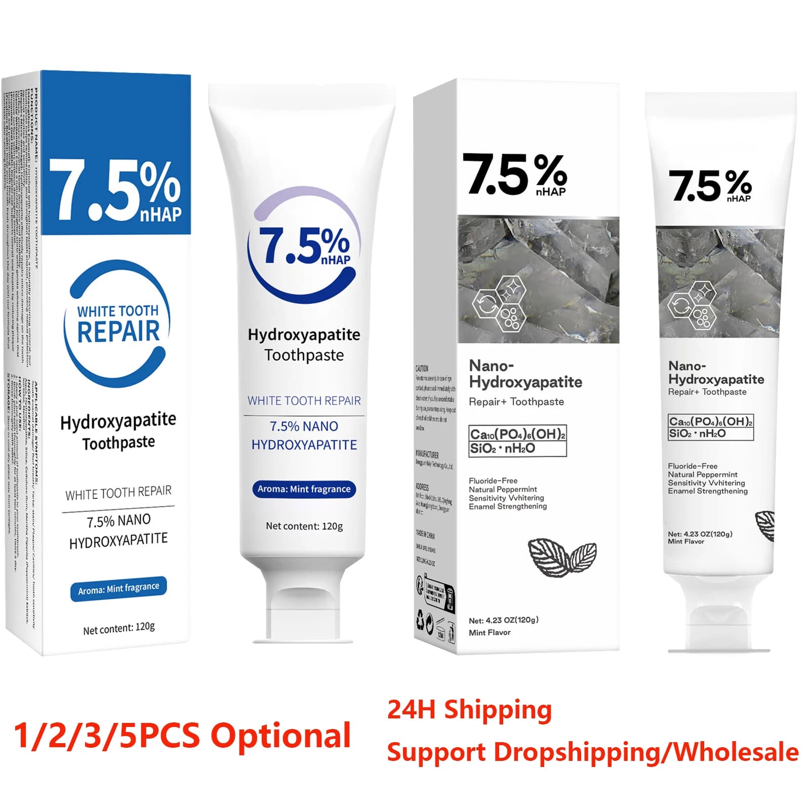 1-5PCS 7.5% Hydroxyapatite Dentifricio Dental Calculation Removal Improves Halitosis Prevents Healthy Food Meals Fresh Tooth Whitening