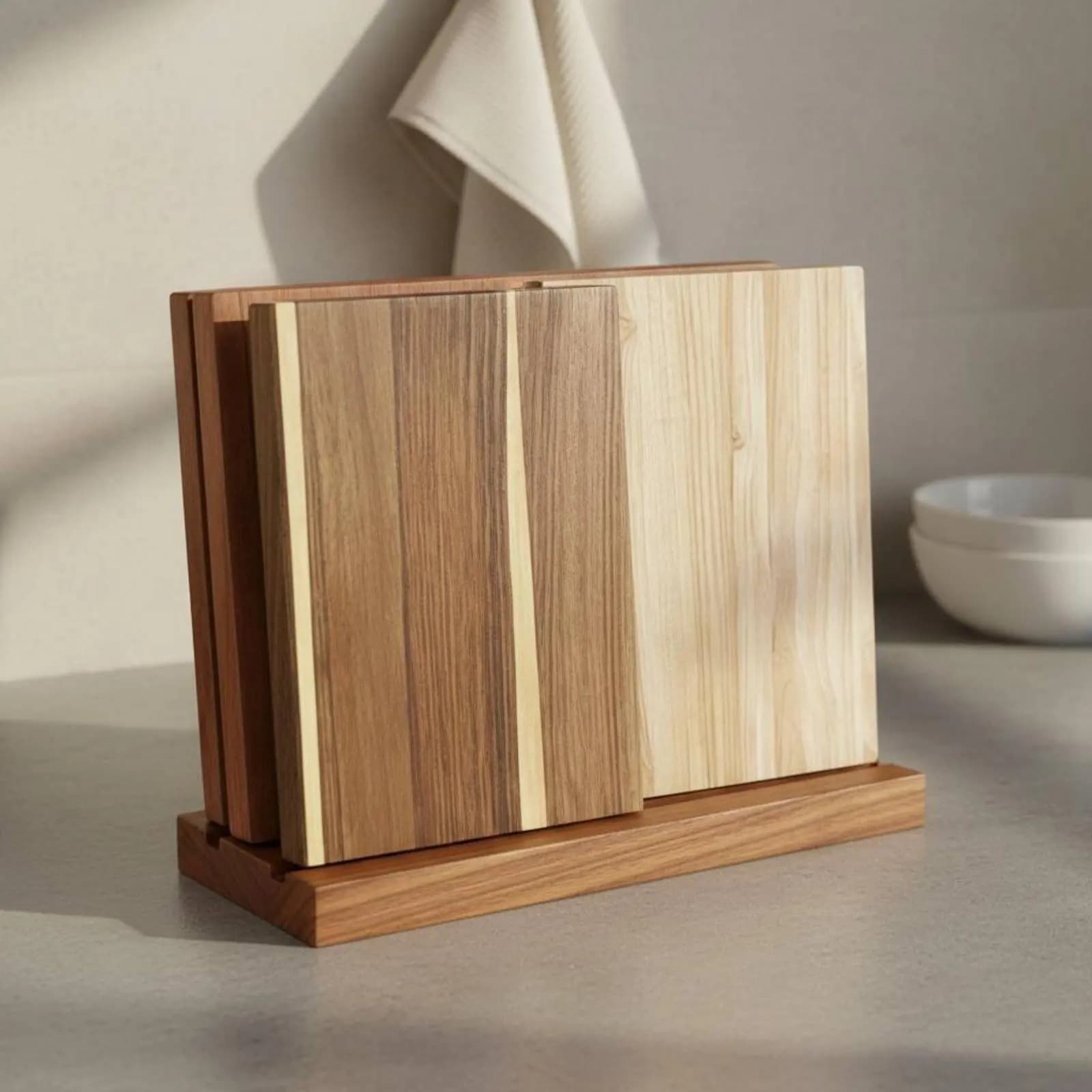 Set di 3 Taglieri a Forma di Libro, Set di Taglieri in Legno Spesso con Supporto, Taglieri in Legno di Acacia per Cucina