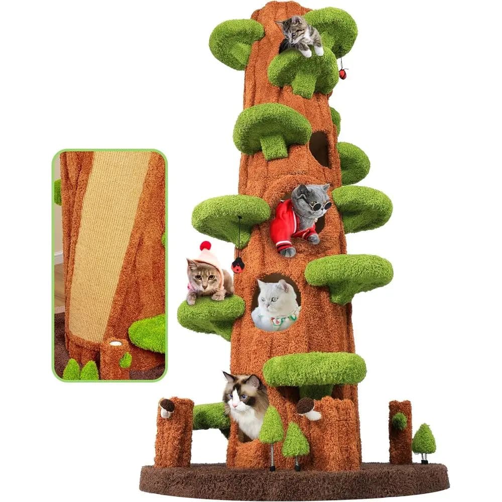 KAMABOKO Albero per Gatti di Lusso da 90,5 Pollici con Tiragraffi, Torre Alta per Gatti con Tappetino in Sisal, Piattaforme Multiple per Saltare