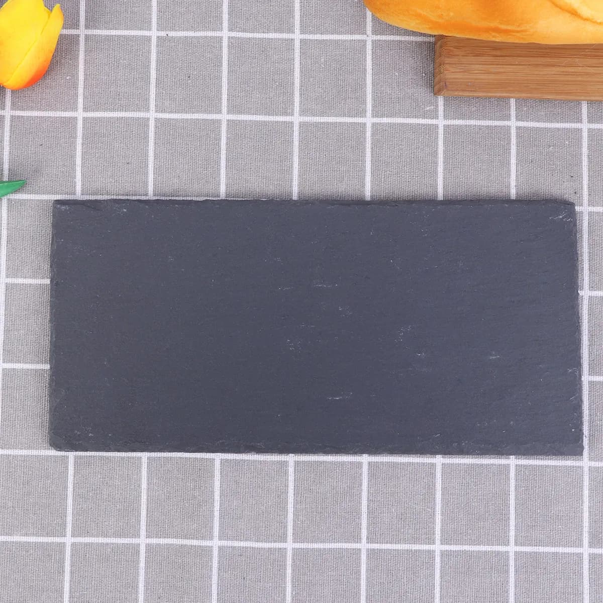 Natural Rectangular Plate 25x12cm Black Stone Plate for Cake Sushi Barbecue Cheese Pizza Fruit Display Tray