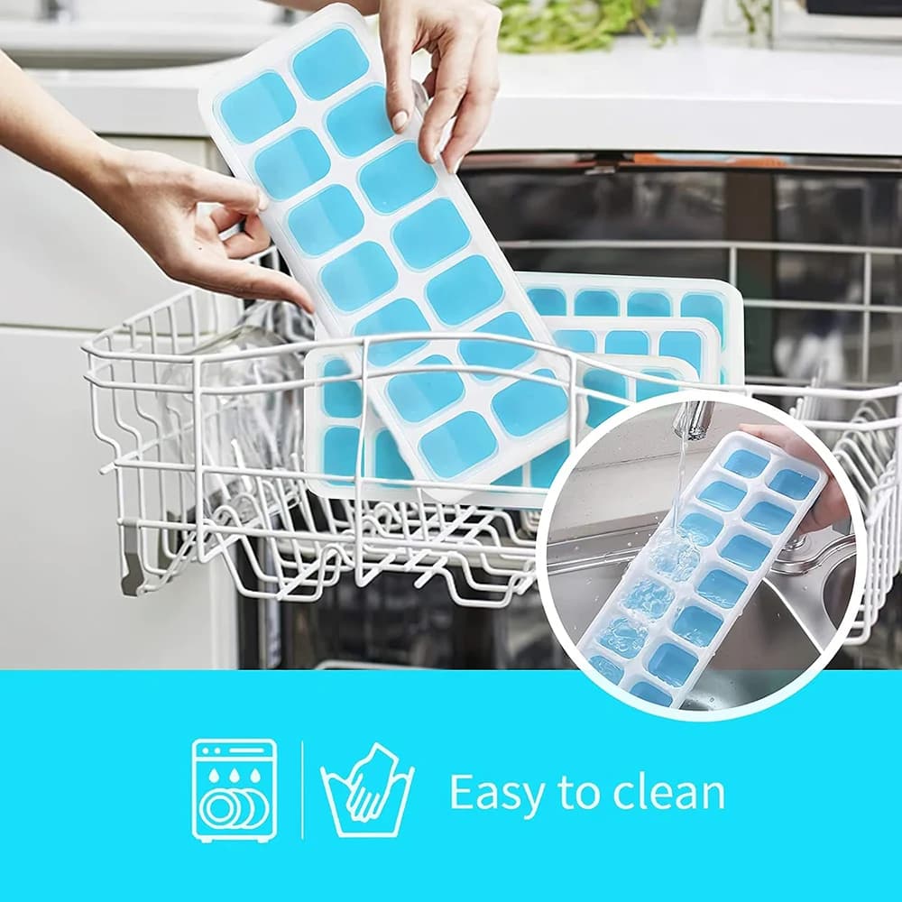 Stampo per cubetti di ghiaccio con coperchio rimovibile, vassoi flessibili a 14 cubetti a sgancio facile, senza BPA, coperture impilabili per cocktail, congelatore