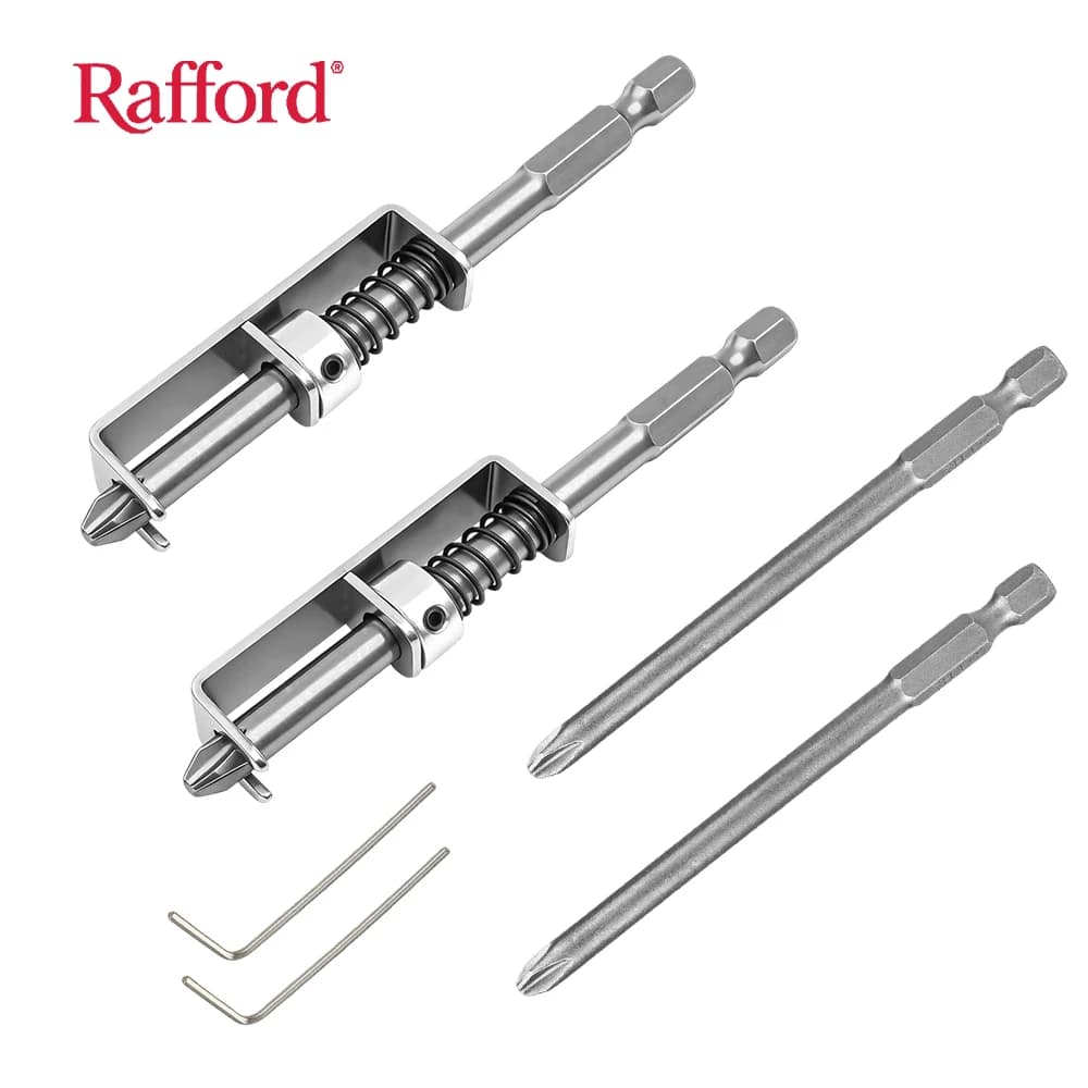 Set of fixing clamps for screwdriver tips with spring loaded screwdriver, suitable for electricians and home DIY repairs.