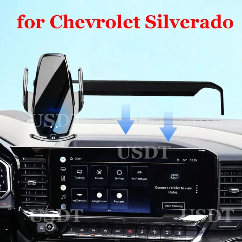 Misura per Chevrolet Silverado 2022 2023 2024 Supporto per telefono cellulare per auto Staffa per schermo di navigazione GPS Supporto per caricabatterie wireless