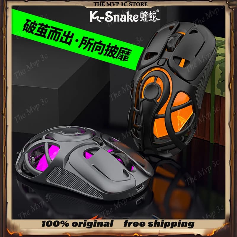 2025 K-Snake X10 Customized Three Mode Wireless HOLLOW OUT Gaming Mouse Lightweight Bluetooth Office 1000HZ RGB Light 400mah