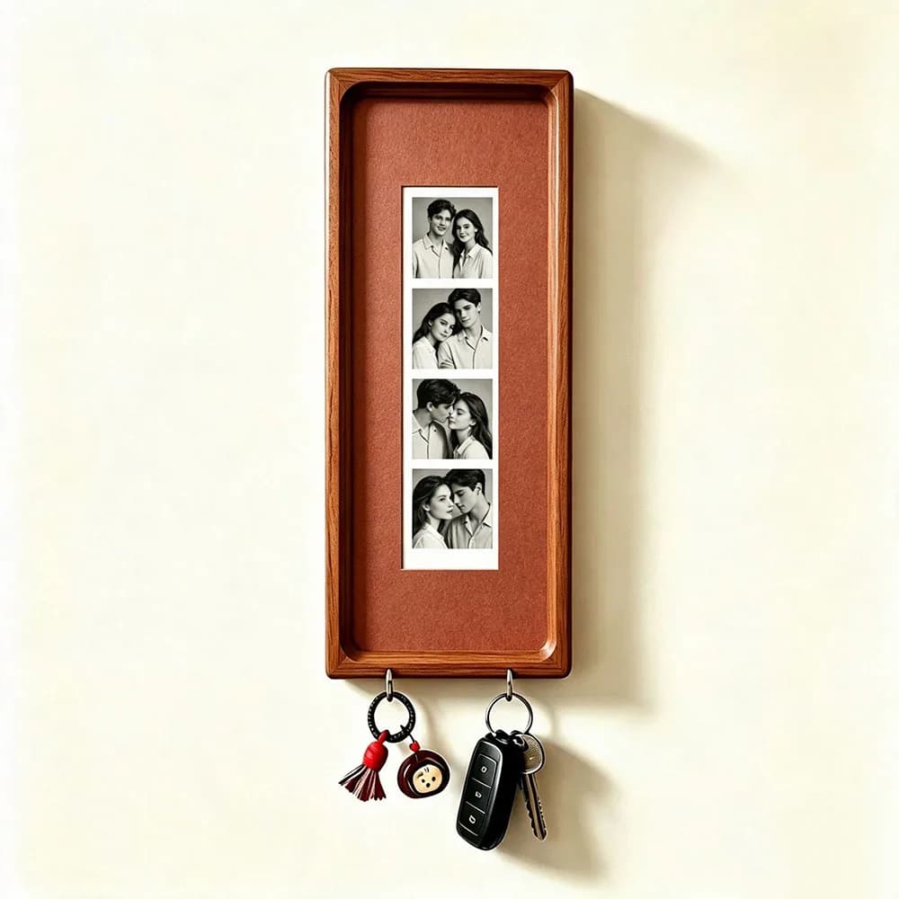 Wall Hanging Wooden Picture Frame Key Holder Organizer Entryway Storage Rack Home Wall Decoration Valentines Day Housewarming